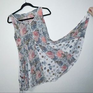 90s cottagecore circle skirt pink roses light tank dress